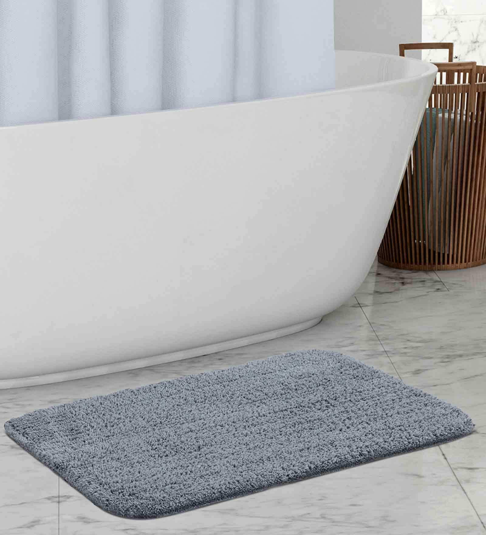 Buy Grey Solid 100% Polyester 27.5x19.6 Inches AntiSkid Bath Mat by ...