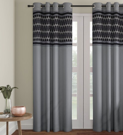 Buy Grey Blackout Satin 9 Feet Eyelet Long Door Curtain By Eyda
