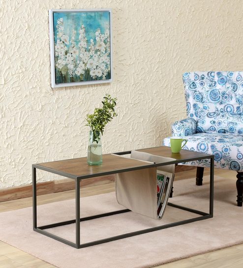 Buy Gringo Coffee Table With Magazine Holder By Bohemiana Online Industrial Rectangular Coffee Tables Tables Furniture Pepperfry Product