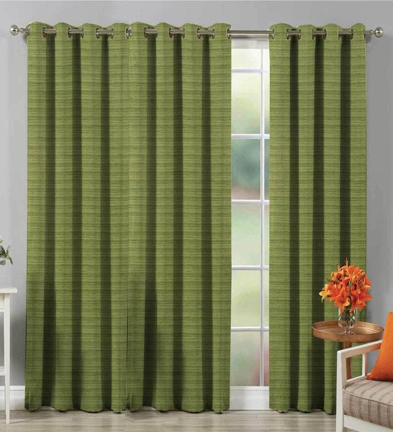 Buy Premium High End Faux Raw Silk Green Lining Curtain Long Door