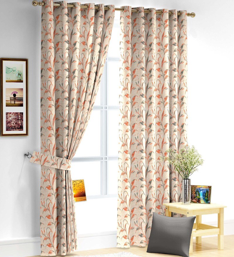 Buy Grey Orange Polyester Eyelet Long Door Curtain By Skipper
