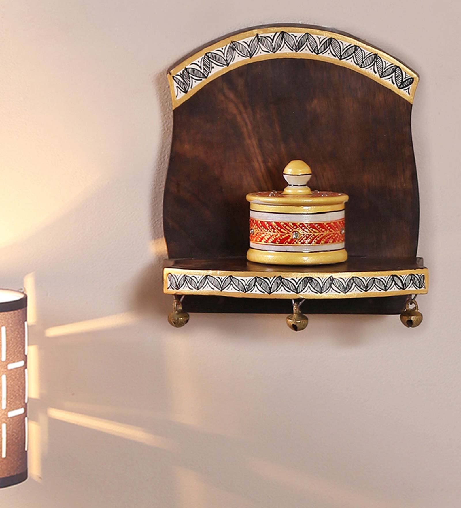 Buy Hand Painted Decorative Wood Shelf With Bells And Painted Motifs