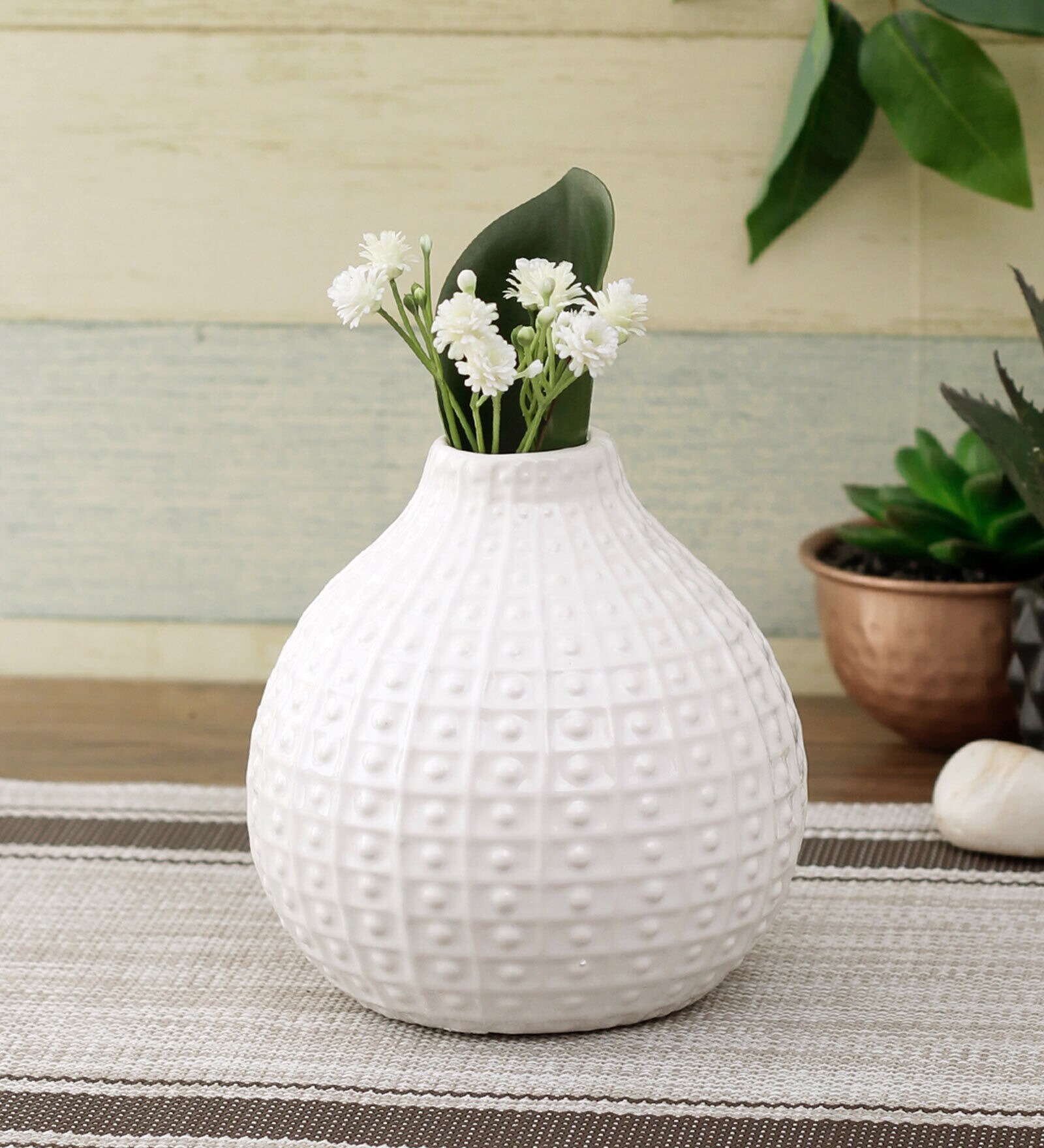 Buy Handcrafted Ceramic Shiny White Flower Vase by TAYHAA Online ...