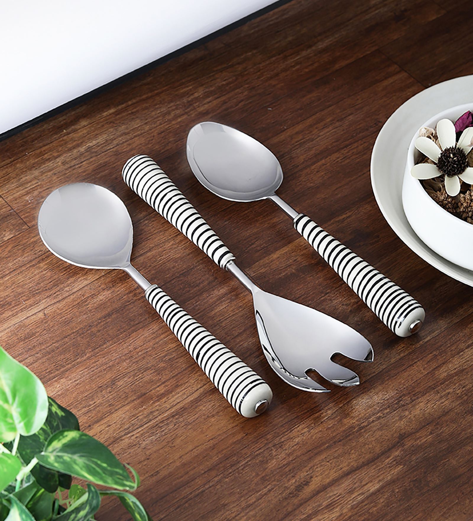 Buy Stainless Steel Handmade Spiral Serving Spoons Set of 3 by VarEesha