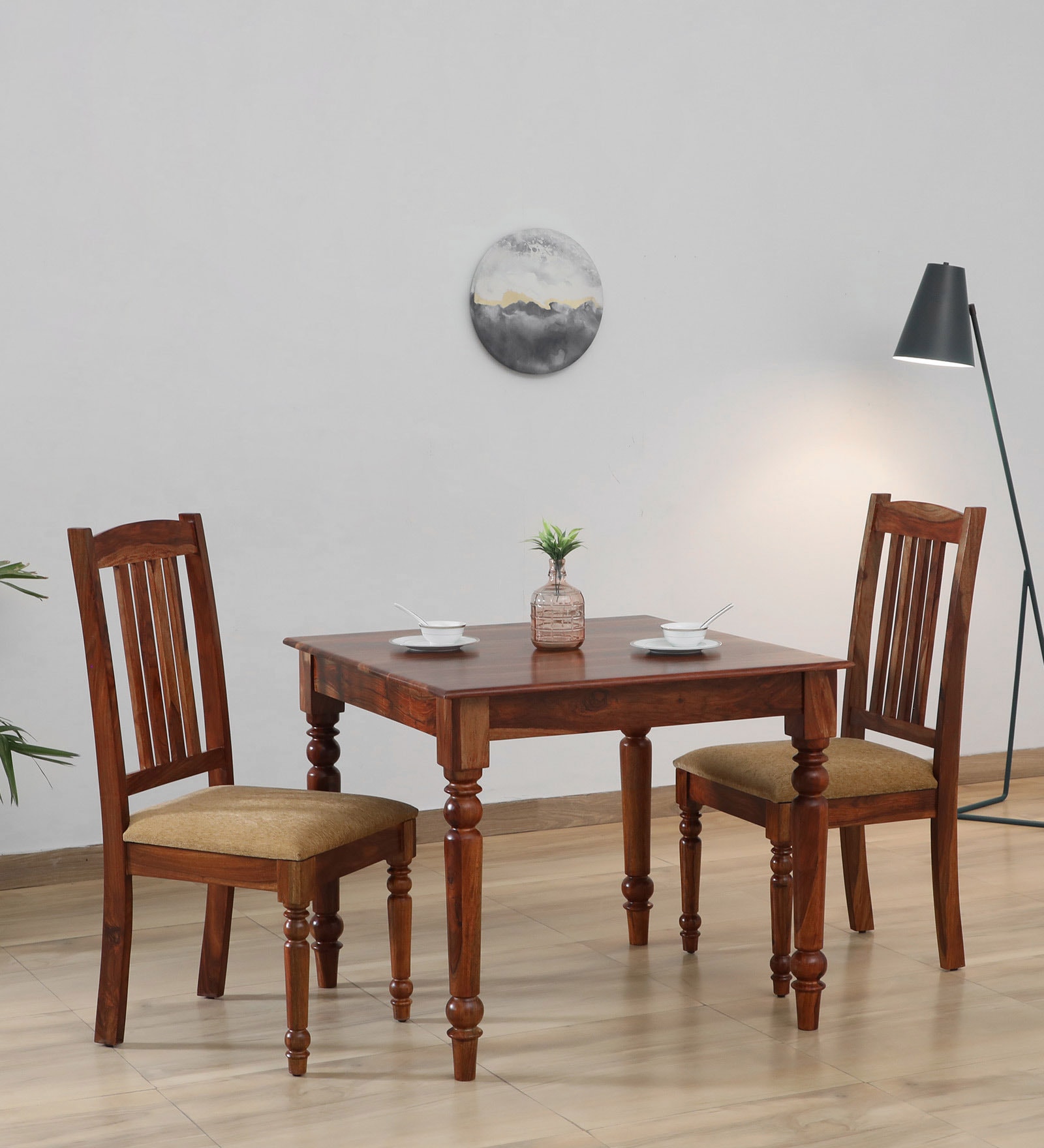 Buy Harleston Sheesham Wood 2 Seater Dining Set In Honey Oak Finish