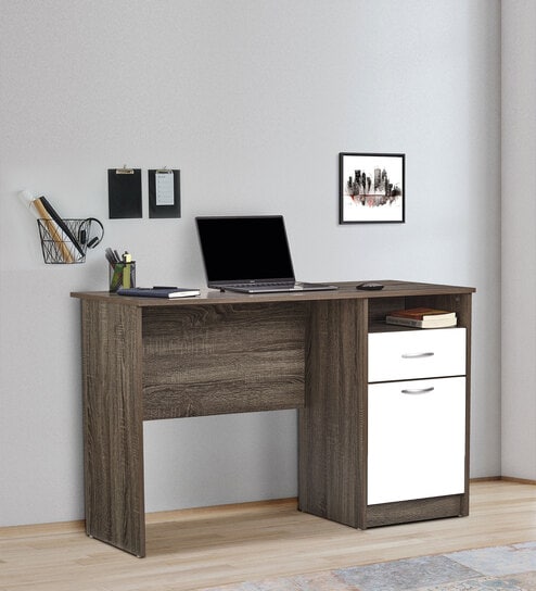 oak and white computer desk