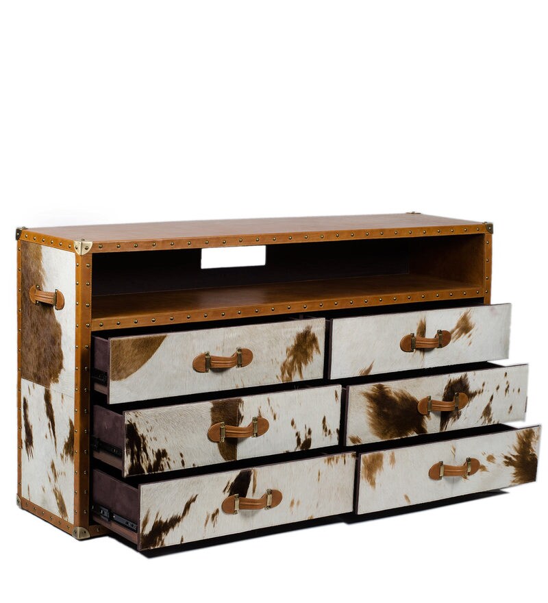Buy Hair On Leather Chest Of Drawers In Vintage Tan Leather By