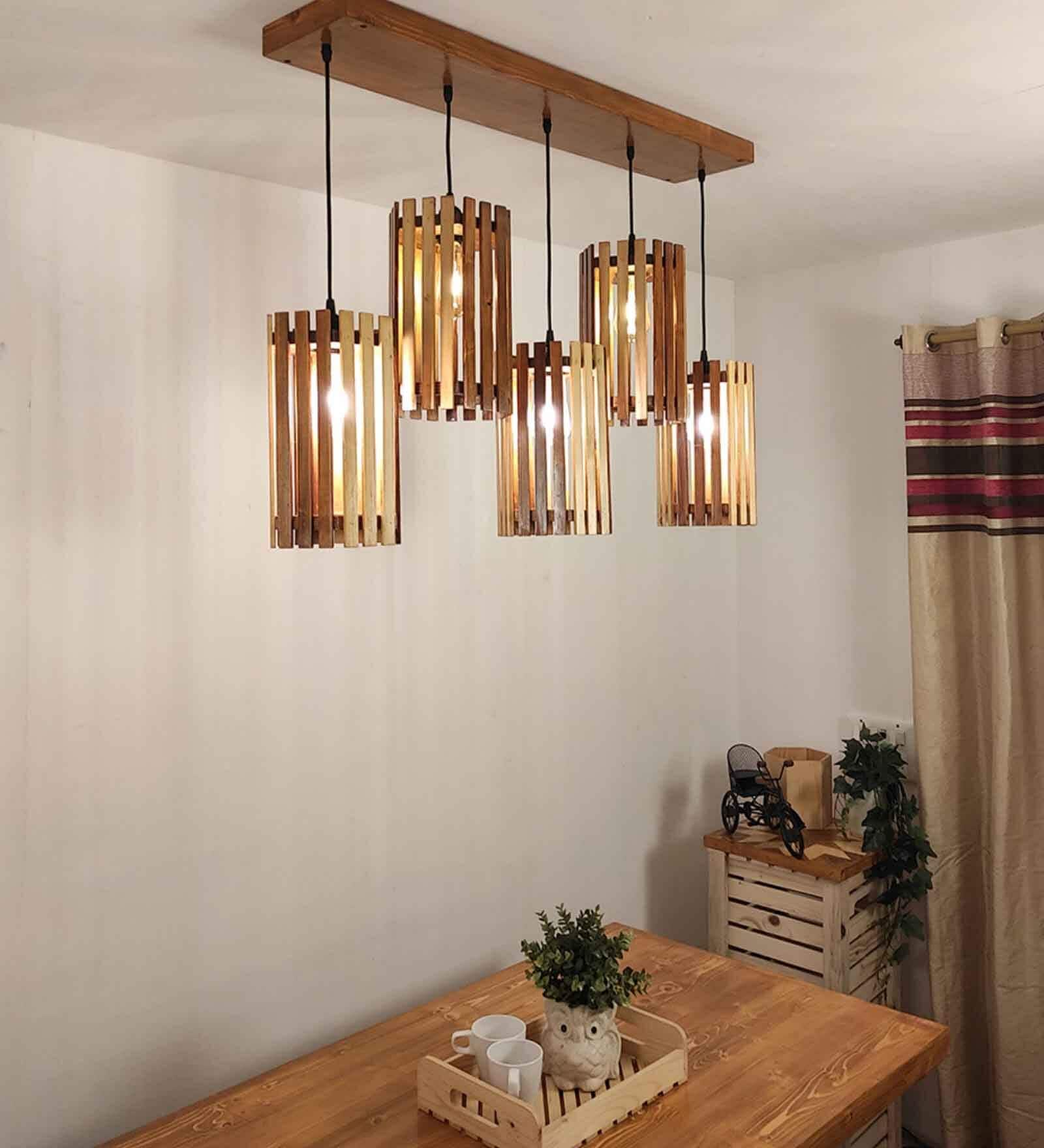 Buy Tyler Hexa Brown Wood Cluster Hanging Light by Symplify at 56% OFF ...