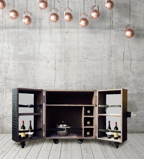 Buy Heritage Mini Trunk Bar Cabinet In Black Leather By Studio Ochre Online Industrial Bar Cabinets Bar Furniture Furniture Pepperfry Product