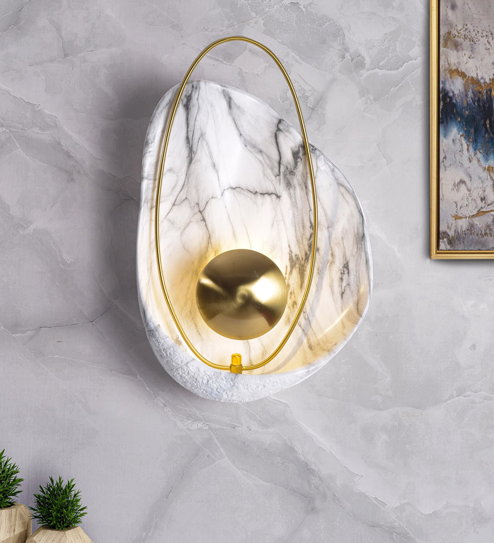 Buy Highland Creek Stone White Marble Wall Light by Kapoor E Illuminations Online Novelty Wall
