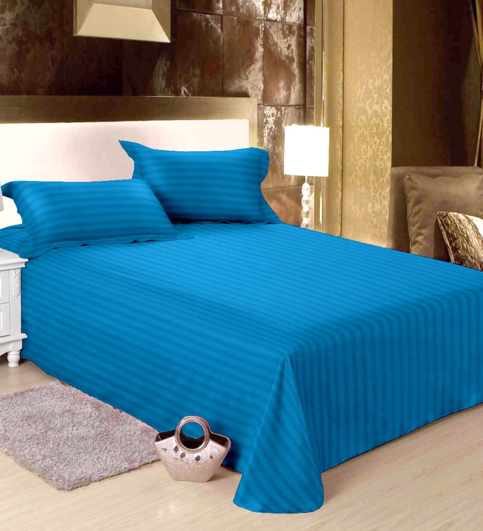 Buy Hilton Stripes Cotton 210TC Single Bedsheet with 1 Pillow Cover by