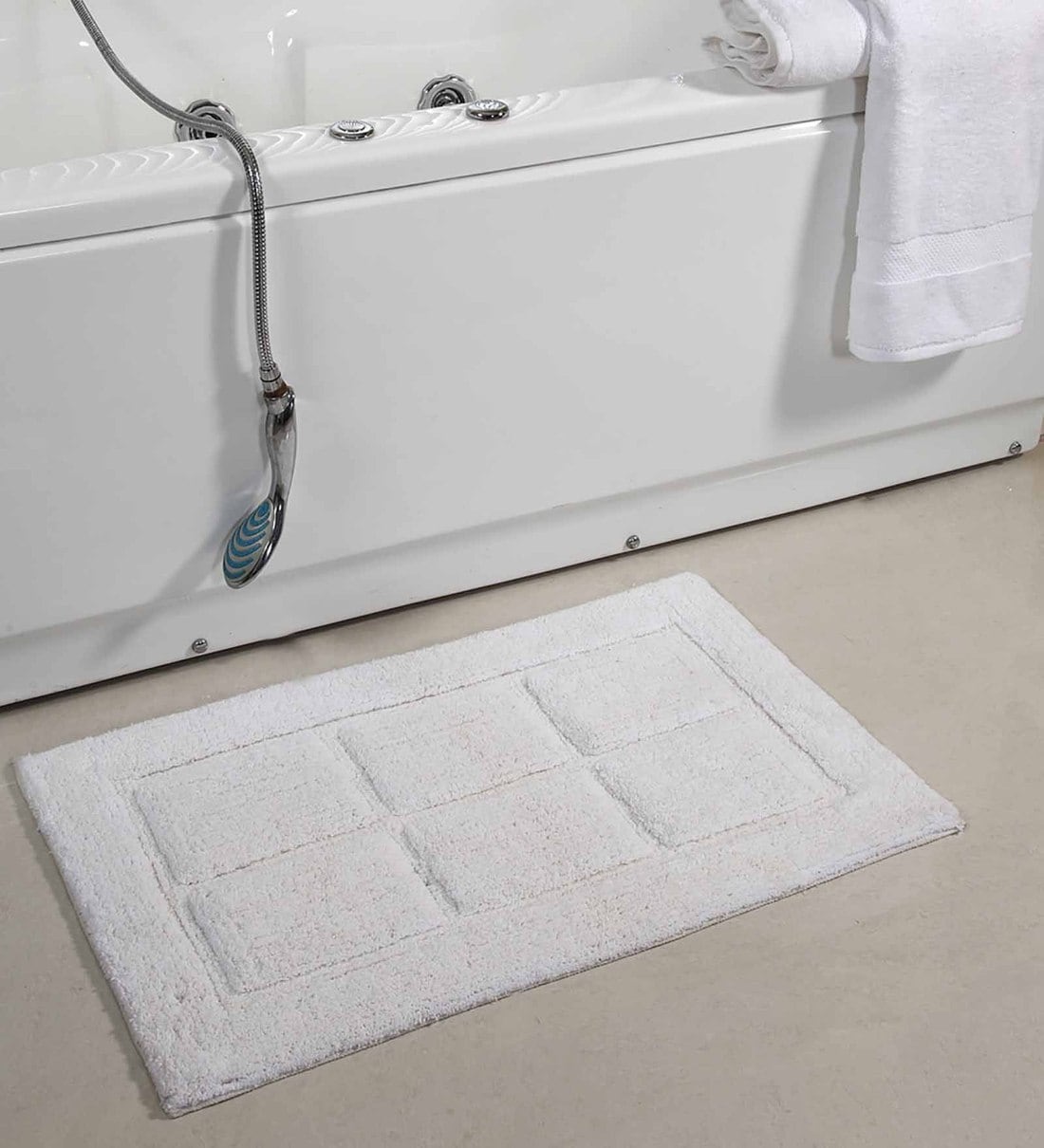 Buy White Solid Cotton 80x30 Inches Max Absorbant Bath Mat by HomeFurry