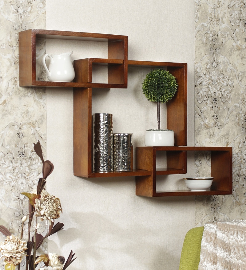 Home Sparkle Rectangular Brown Wall Shelf By Home Sparkle Online   Home Sparkle Brown Mango Wood Mozaic Shelves   Set Of 3 Home Sparkle Brown Mango Wood Mozaic Shelves H3c93n 