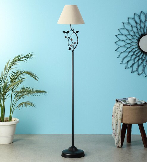 Buy Illinois White Fabric Shade Floor Lamp With Metal Base By