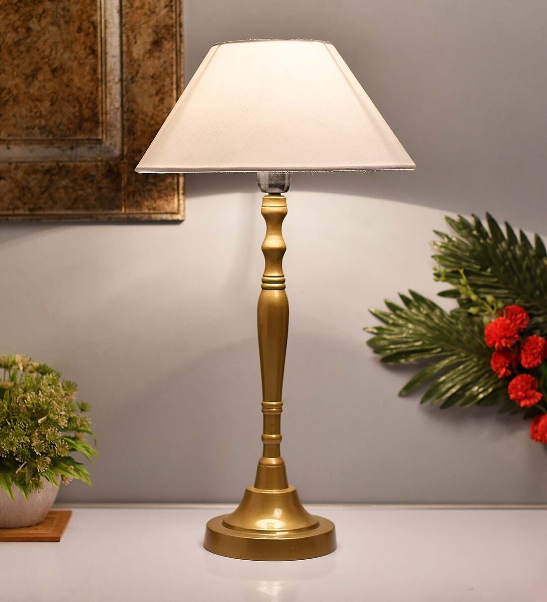 Buy Imperial gold brushed lamp with white cone shade Online - Metal ...