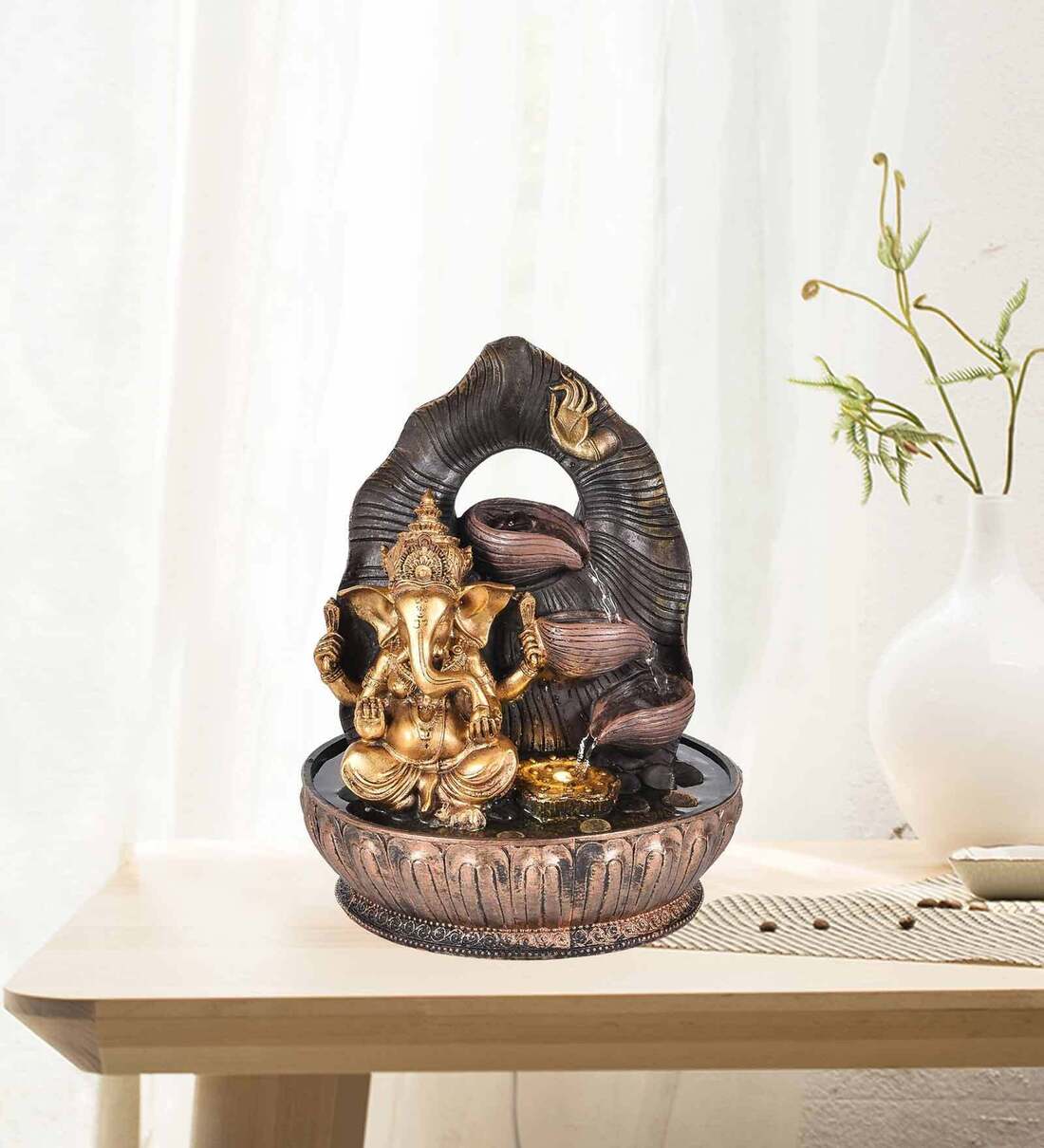 Buy Impression Blessing Ganesha Black & Gold Polyresin Water Fountain