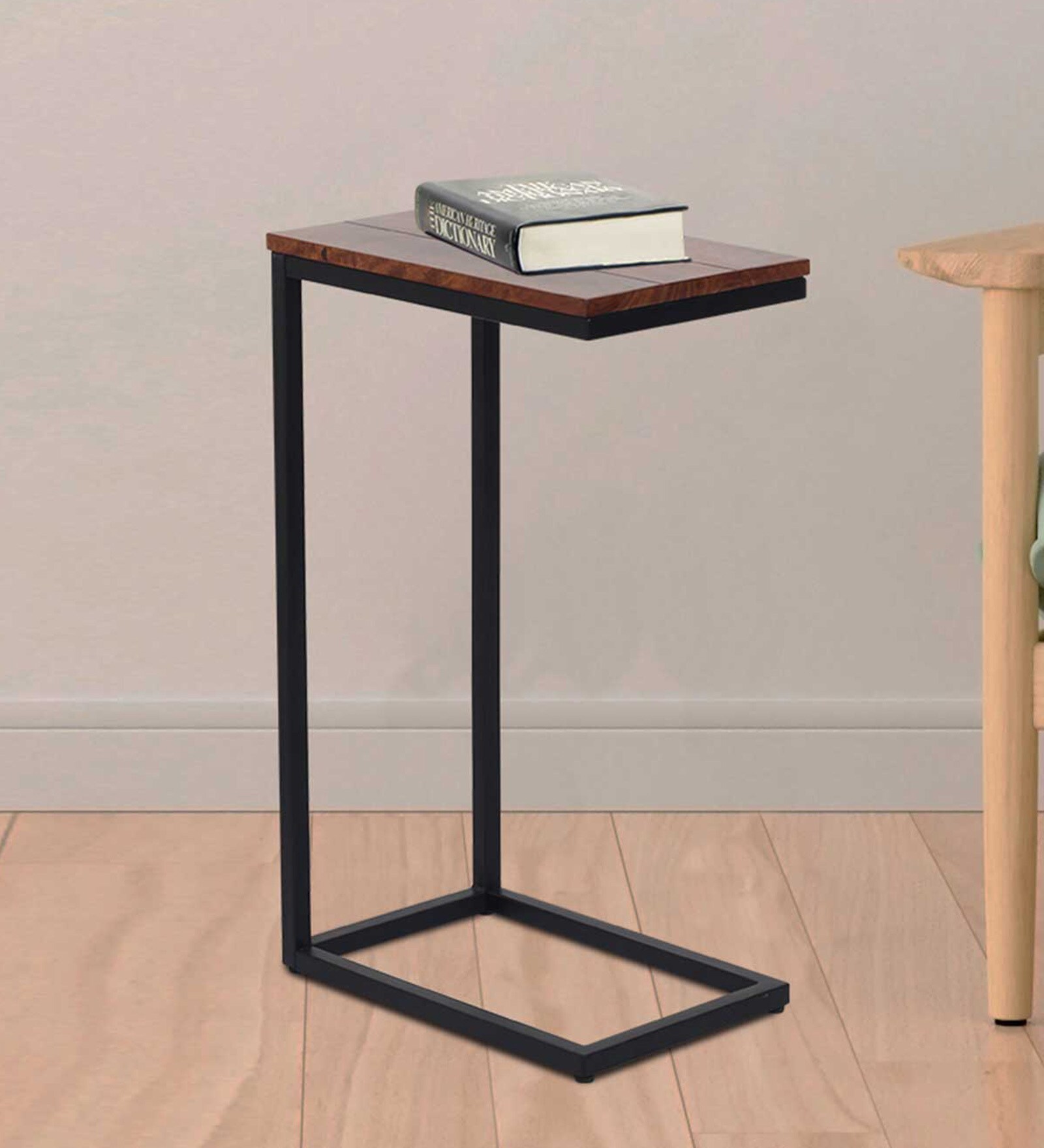 Buy Imel Metal CShape End Table in Chestnut Finish & Black Metal