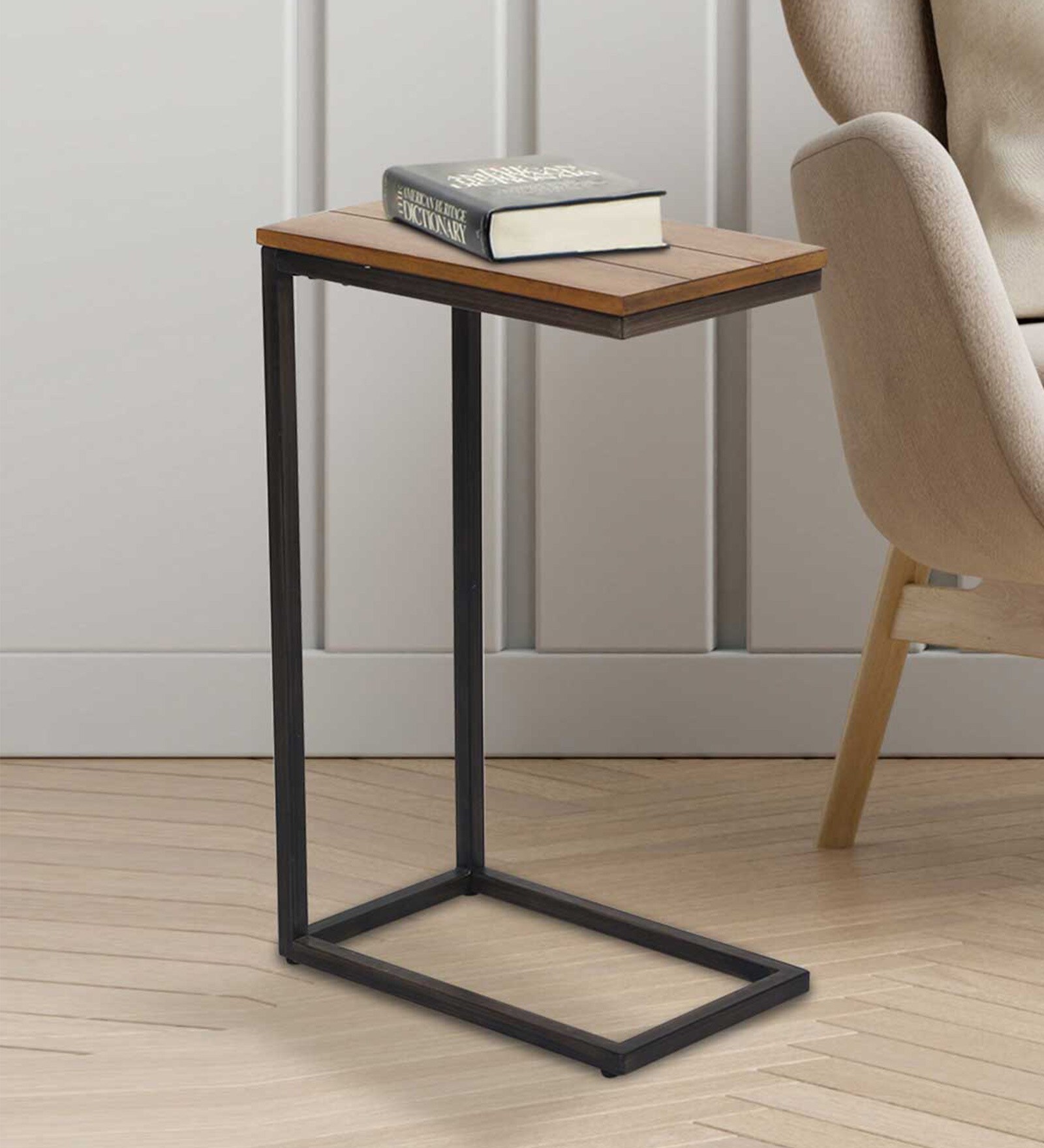 Buy Imel Metal CShape End Table in Oak Wood Finish Online C Shaped
