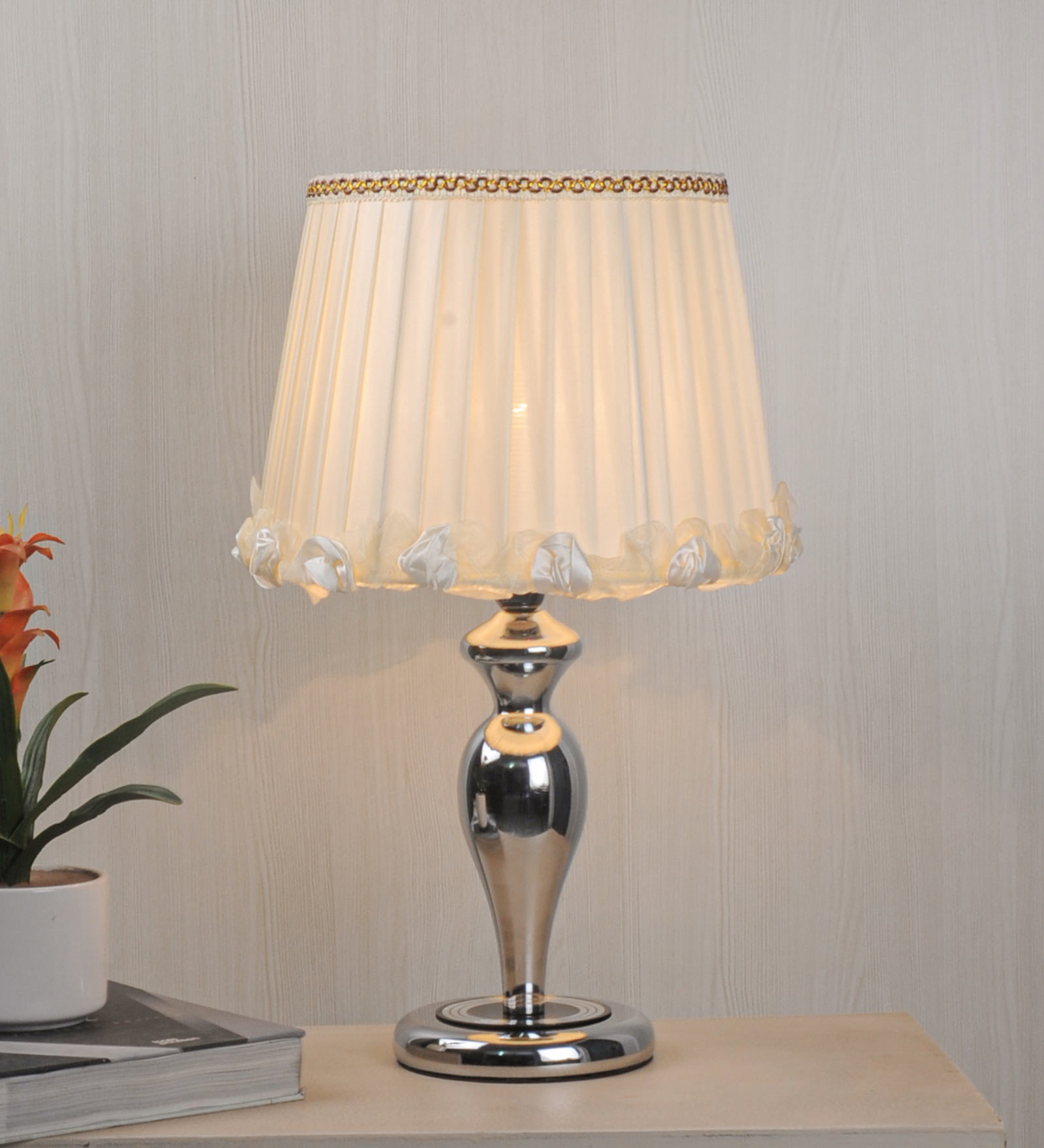 Buy Imelde Yellow Silk Shade Table Lamp with Chrome Base by Kapoor