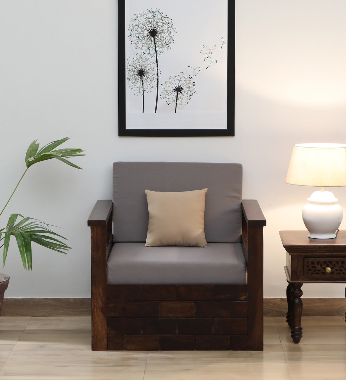 Buy Indus Sheesham Wood 1 Seater Sofa In Provincial Teak Finish Online