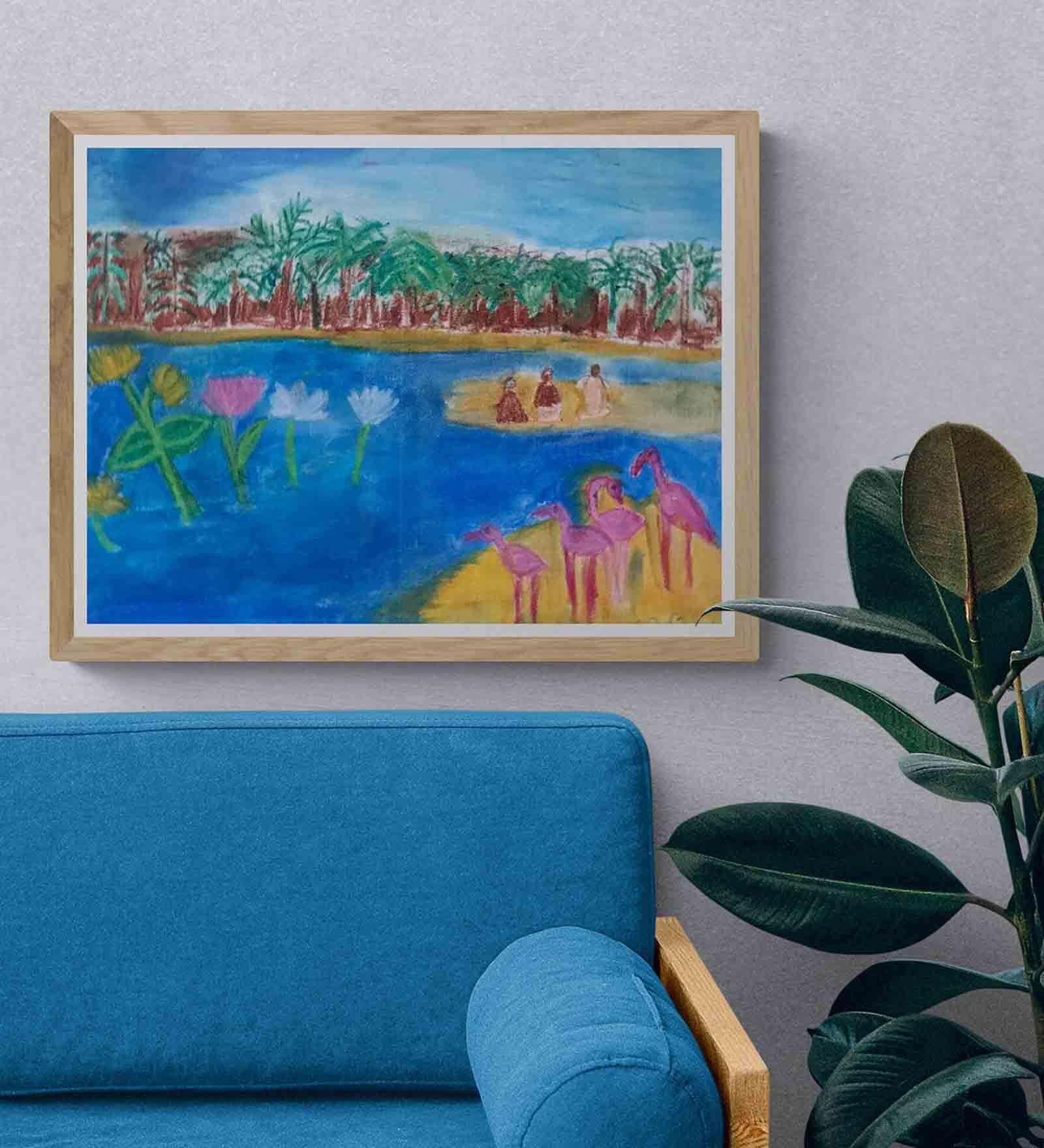 Buy In The Beach With The Flamingoes Handmade Oil Pastel On Canvas Painting  Online - Landscape Paintings - Hand Paintings - Home Decor - Pepperfry  Product