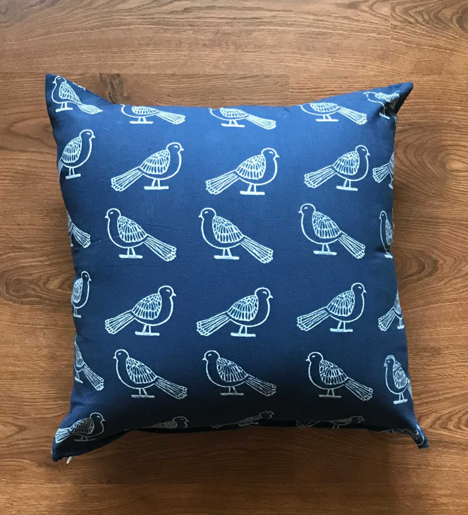 Buy Indigo Floral Cotton 16 x 16 Inches Cushion Cover by Abode Dress Studio Online Nature