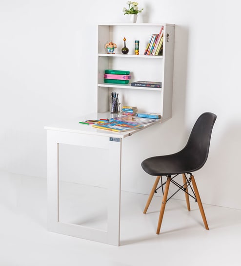 Buy Folding Wall Mounted Storage Cabinet Cum Dining Table In Wool White Colour By Futur Decor Online Modern Writing Tables Tables Furniture Pepperfry Product