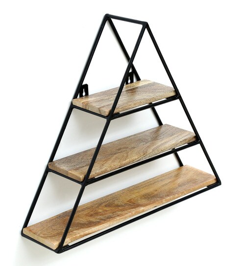 Buy Iron And Wood Triangle Wall Shelf In Brown Color By Bohemiana Online Novelty Wall Shelves Wall Shelves Home Decor Pepperfry Product