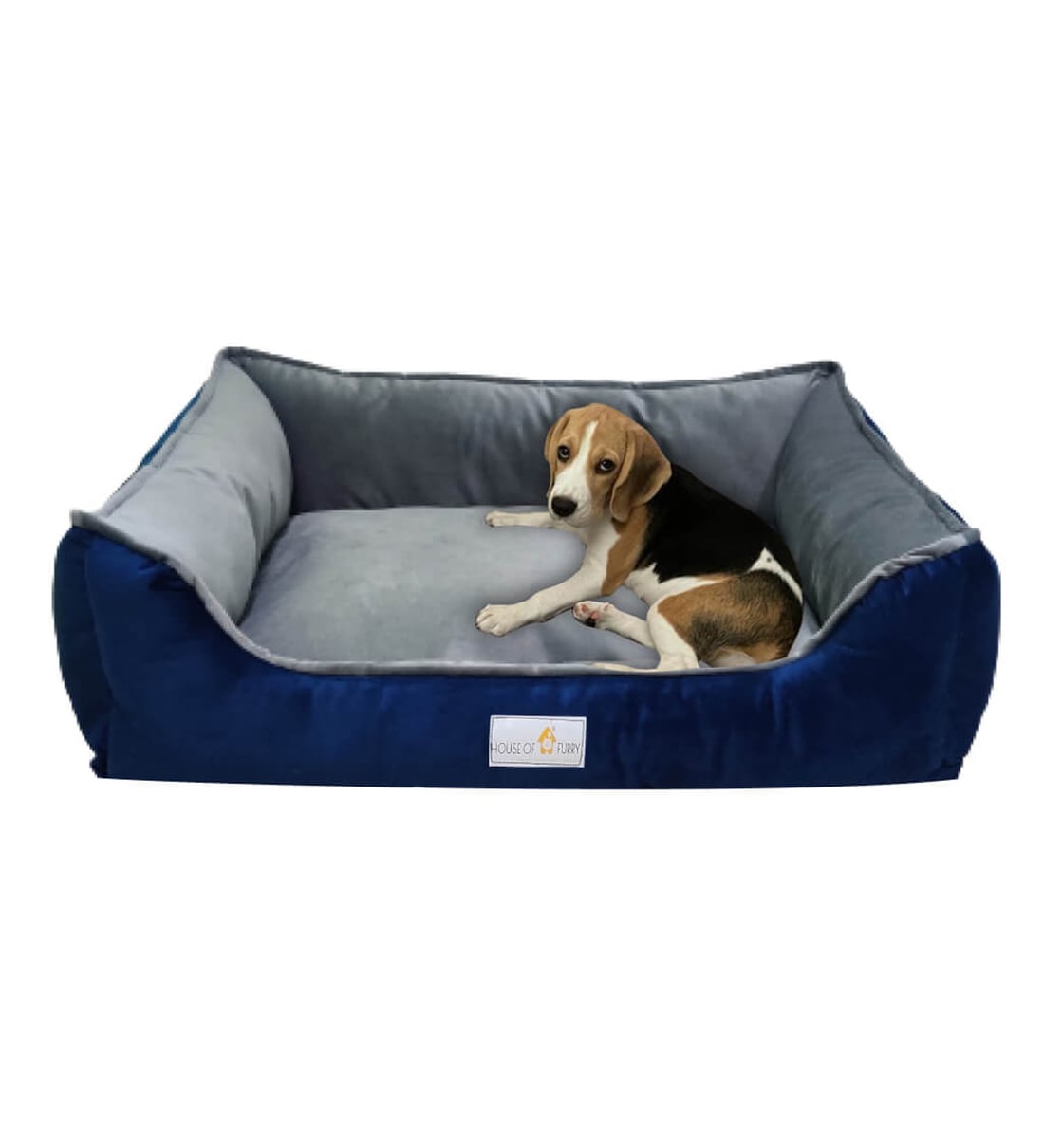 Buy Jenny Medium Blue & Grey Turkish Velvet Bolstered Pet Bed Online