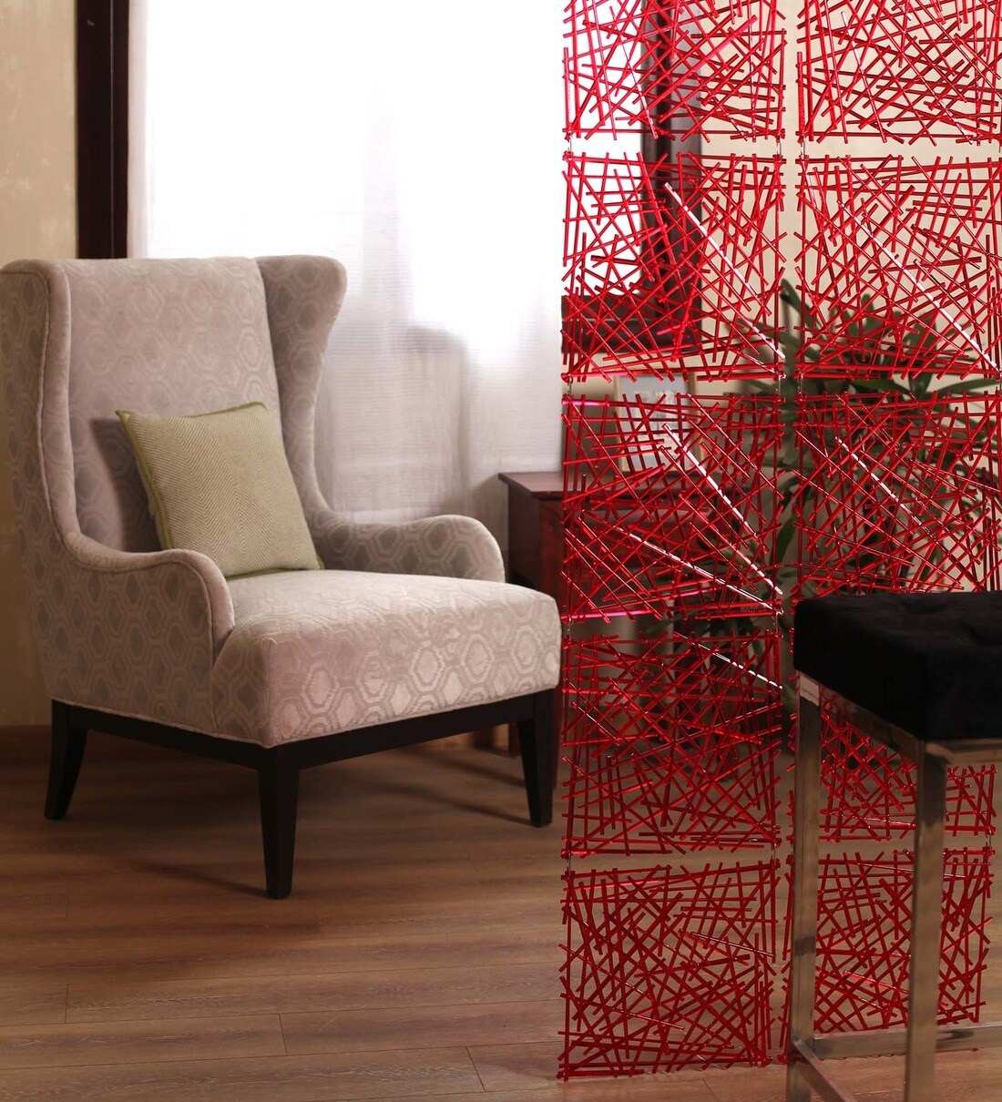 Buy Plexi Glass Hanging Room Divider in Red Colour by JILDA Online