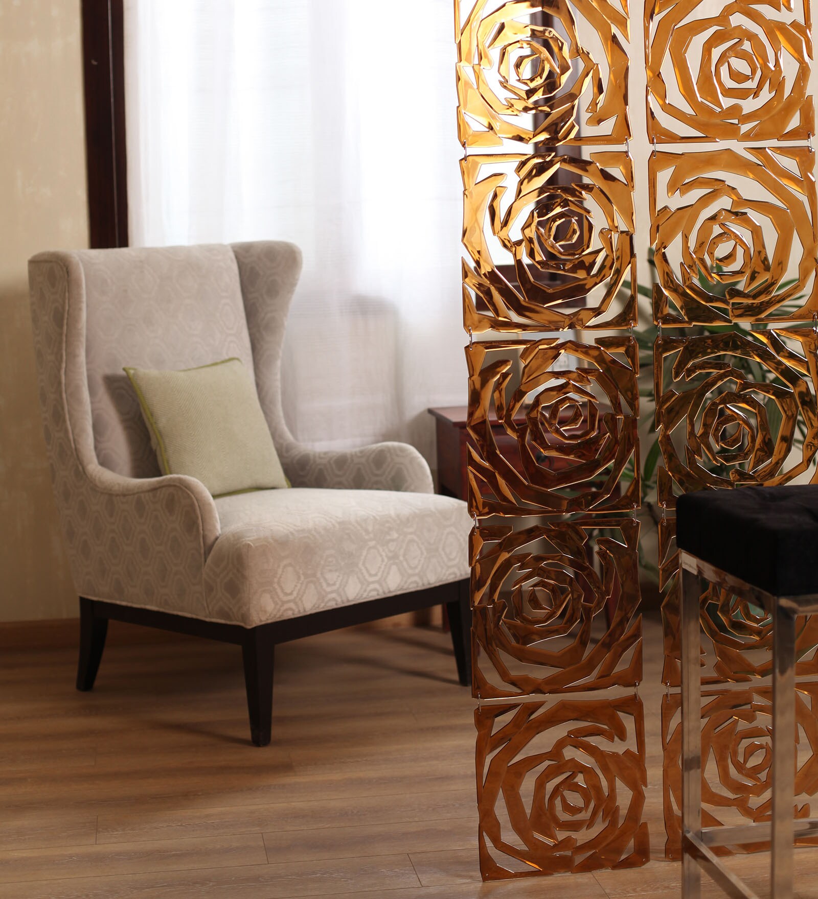 Buy Plexi Glass Hanging Room Divider In Brown Colour Online Hanging