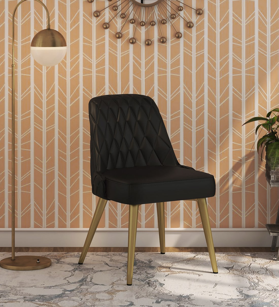 Buy Joey Dining Chair with Leather Upholstery in Black & Glossy Gold