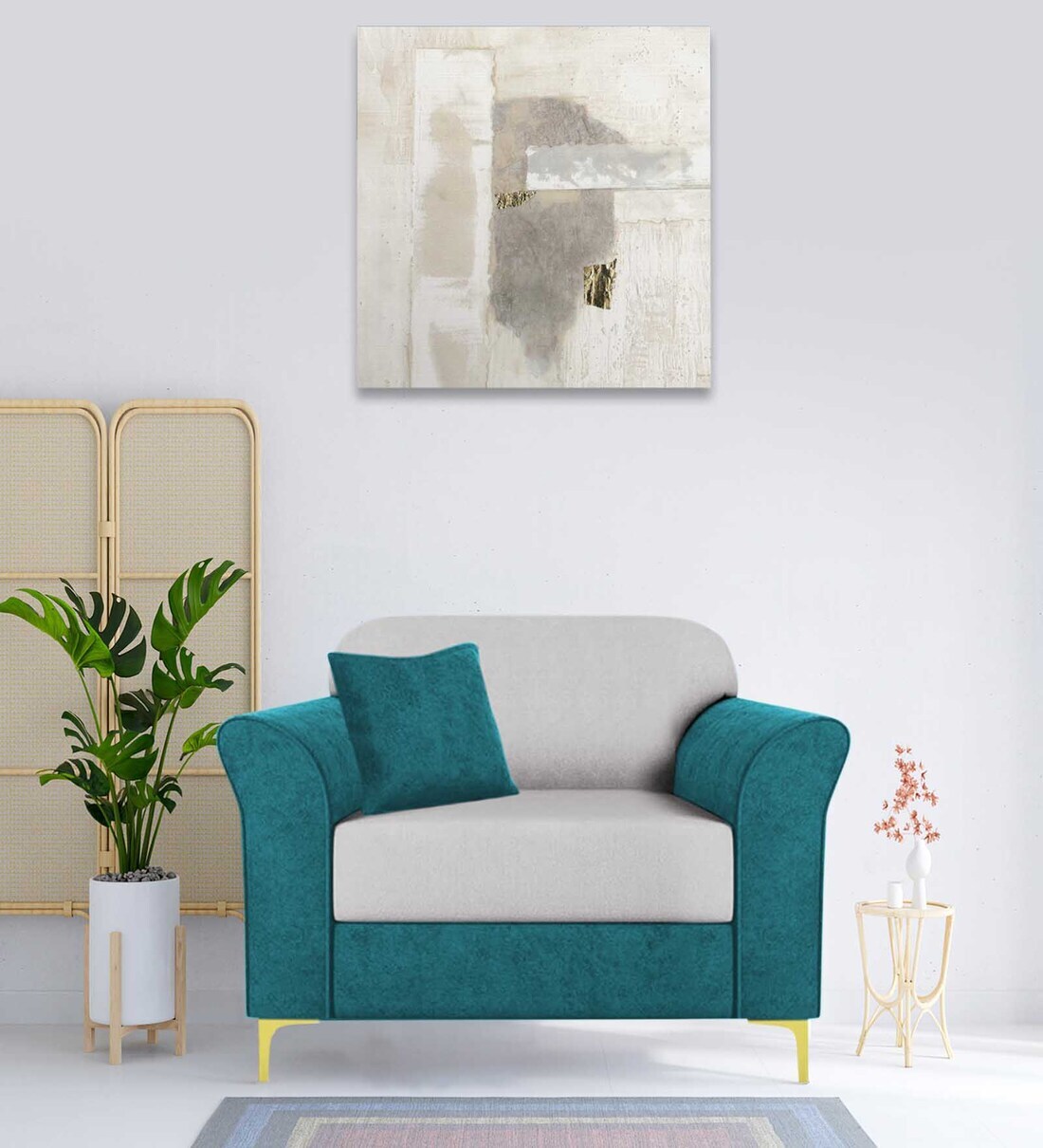 Buy Jordan Velvet 1 Seater Sofa in Pine Green & Concreate Grey Colour Online Contemporary 1