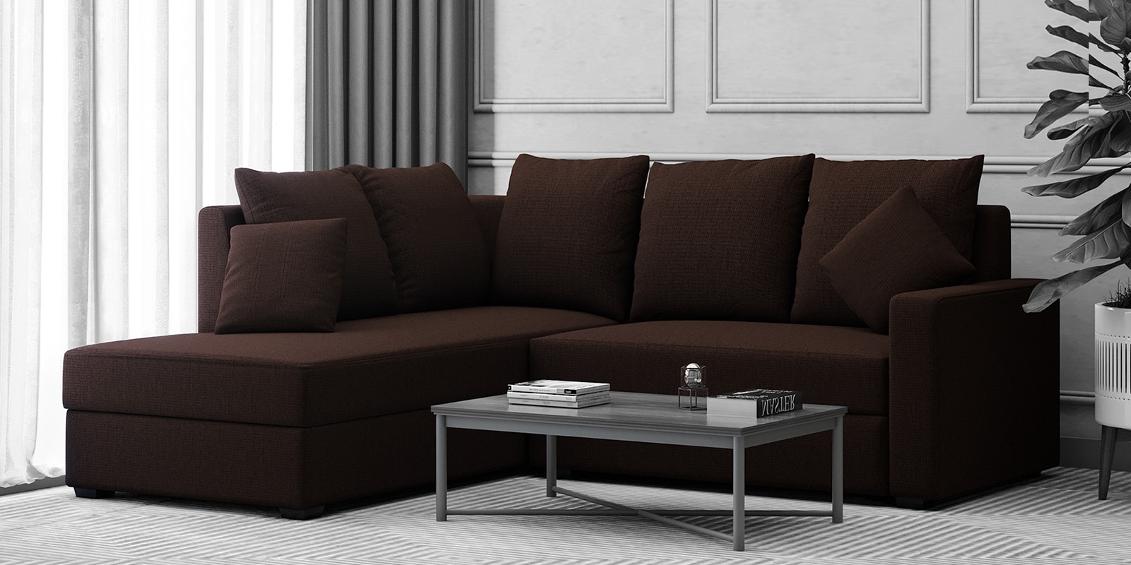 Buy Jordan Fabric RHS Sectional Sofa in Brown Colour at 9 OFF by Muebles Casa Pepperfry