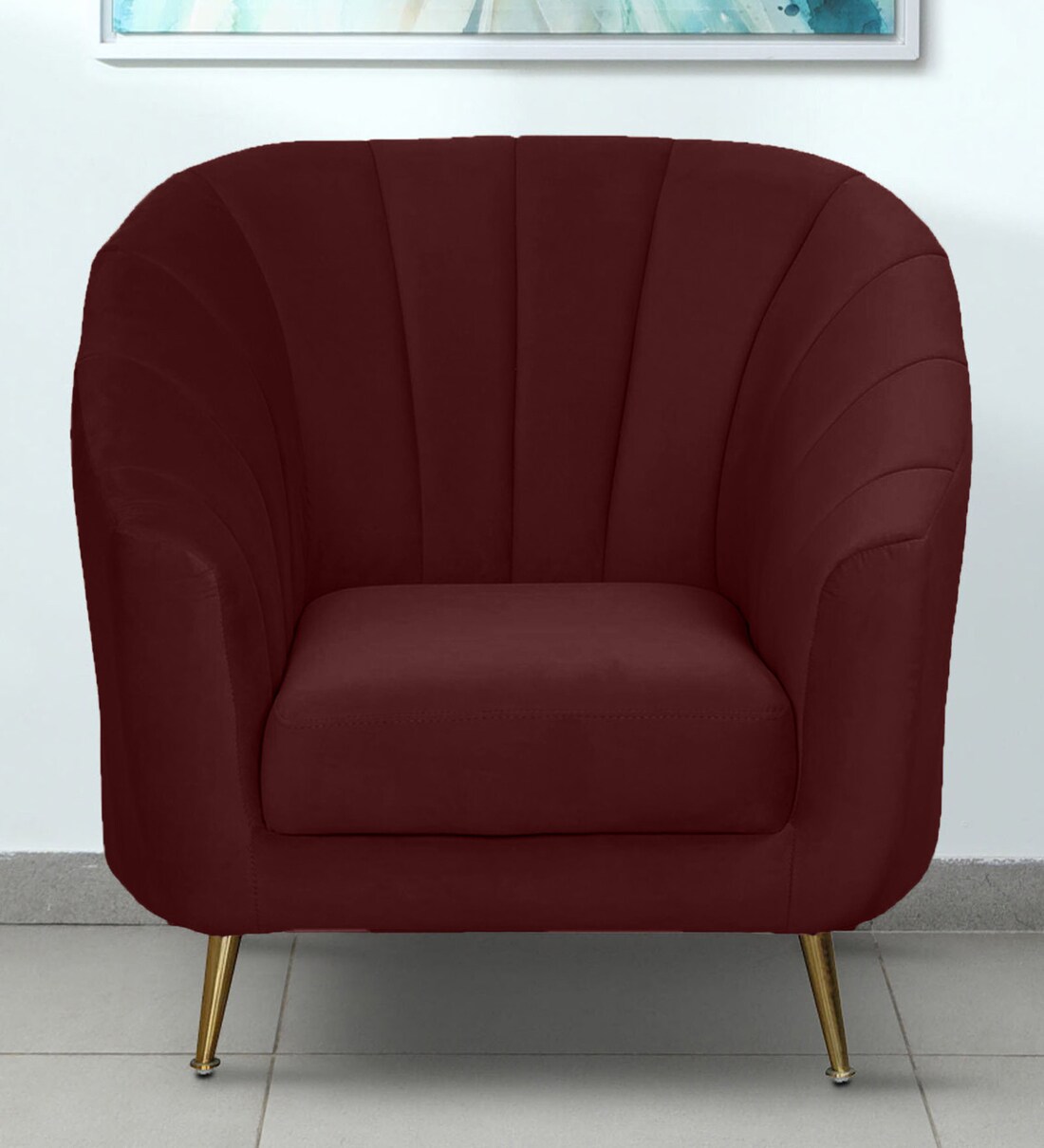 Buy Kaylee Velvet 1 Seater Sofa In Wine Red Colour at 44% OFF by ...