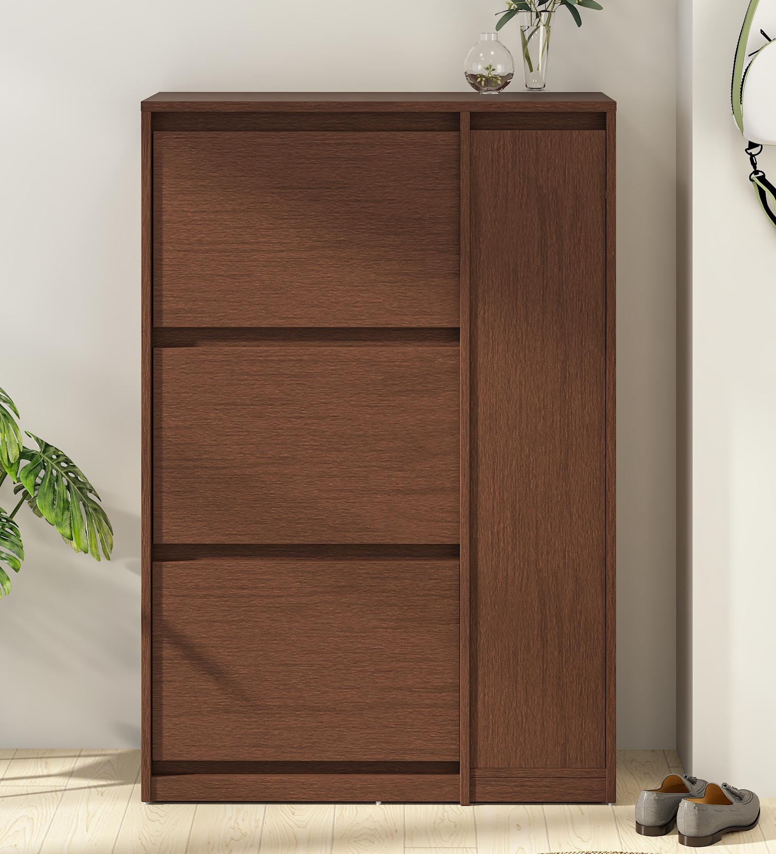 Buy Karin Tilt Out Shoe Rack in Columbia Walnut Finish Online Tilt Out Shoe Racks Shoe Racks