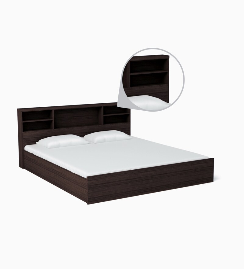 Buy Kaito King size Bed with Storage in Wenge Finish by Mintwud Online
