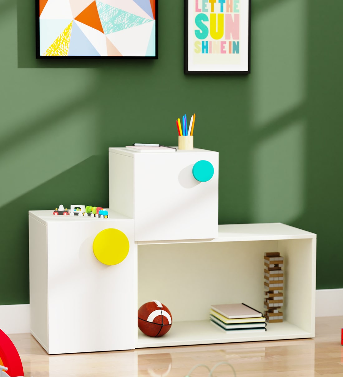 Ditto Storage Buy Kindergarten Kids Storage Cabinet in White & Yellow & Blue Colour ...