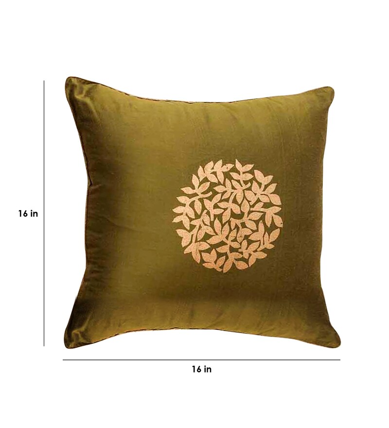 Buy Kiwaad Green Silk 16 x 16 Inch Cushion Cover Online Indian Ethnic Cushion Covers Pepperfry