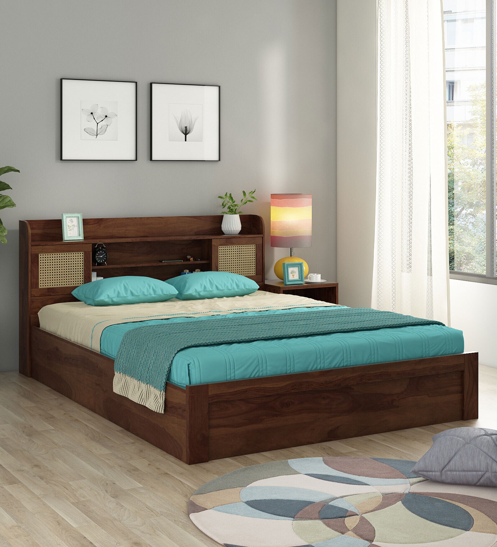Buy Kosmo Jude King Size Bed in Sheesham Finish with Box Storage Online