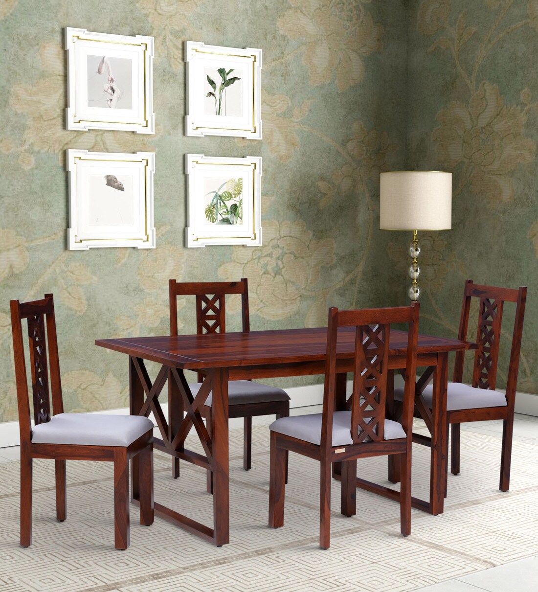 Buy Kryss Sheesham Wood Seater Dining Set In Scratch Resistant Honey Oak Finish At Off By