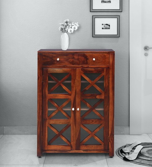 Buy Kryss Sheesham Wood Shoe Cabinet In Honey Oak Finish Online Shoe Cabinets Shoe Racks