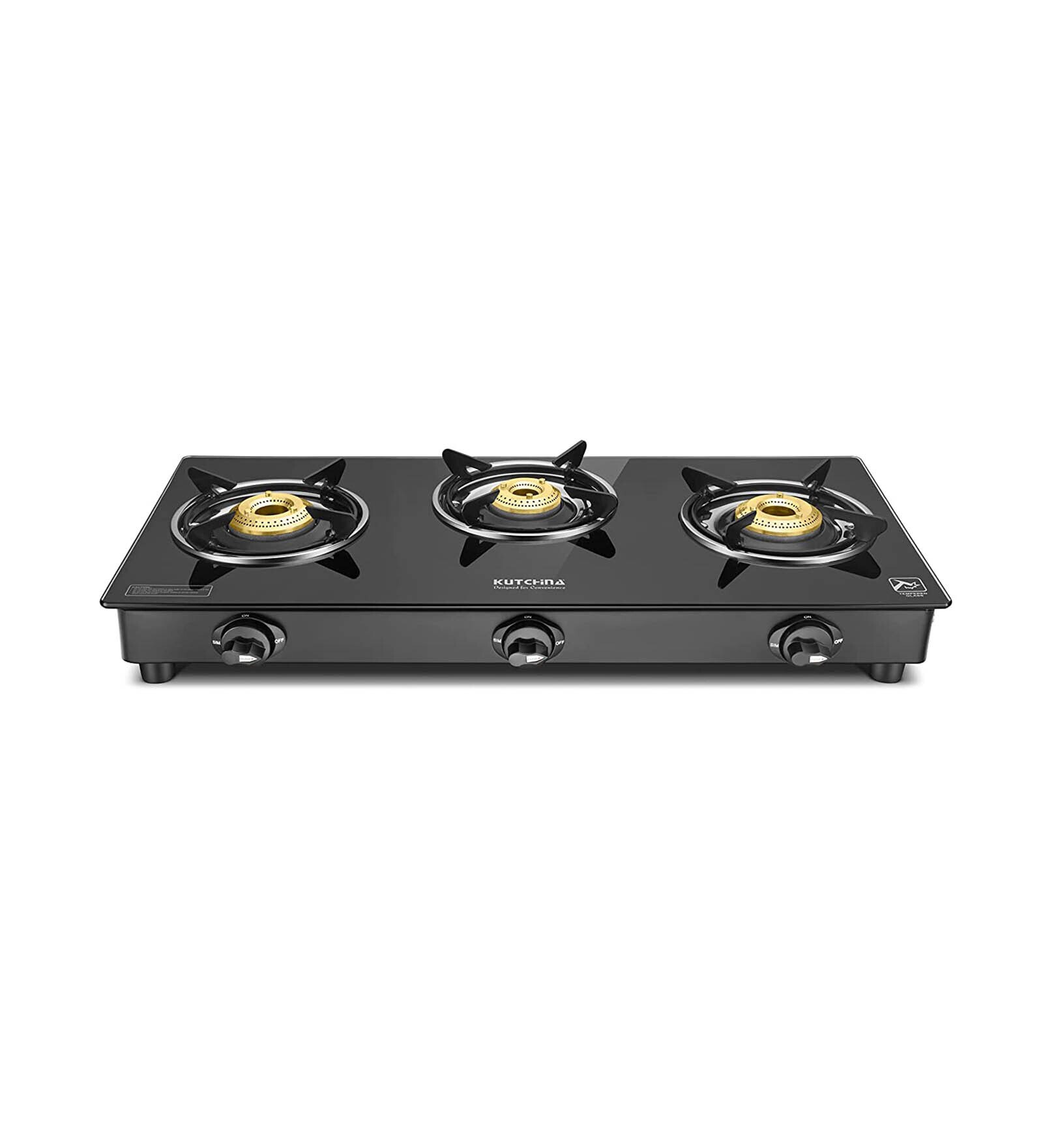 Buy Kutchina 3 Burner Glass top Gas stove with Manual Ignition (PLUTO