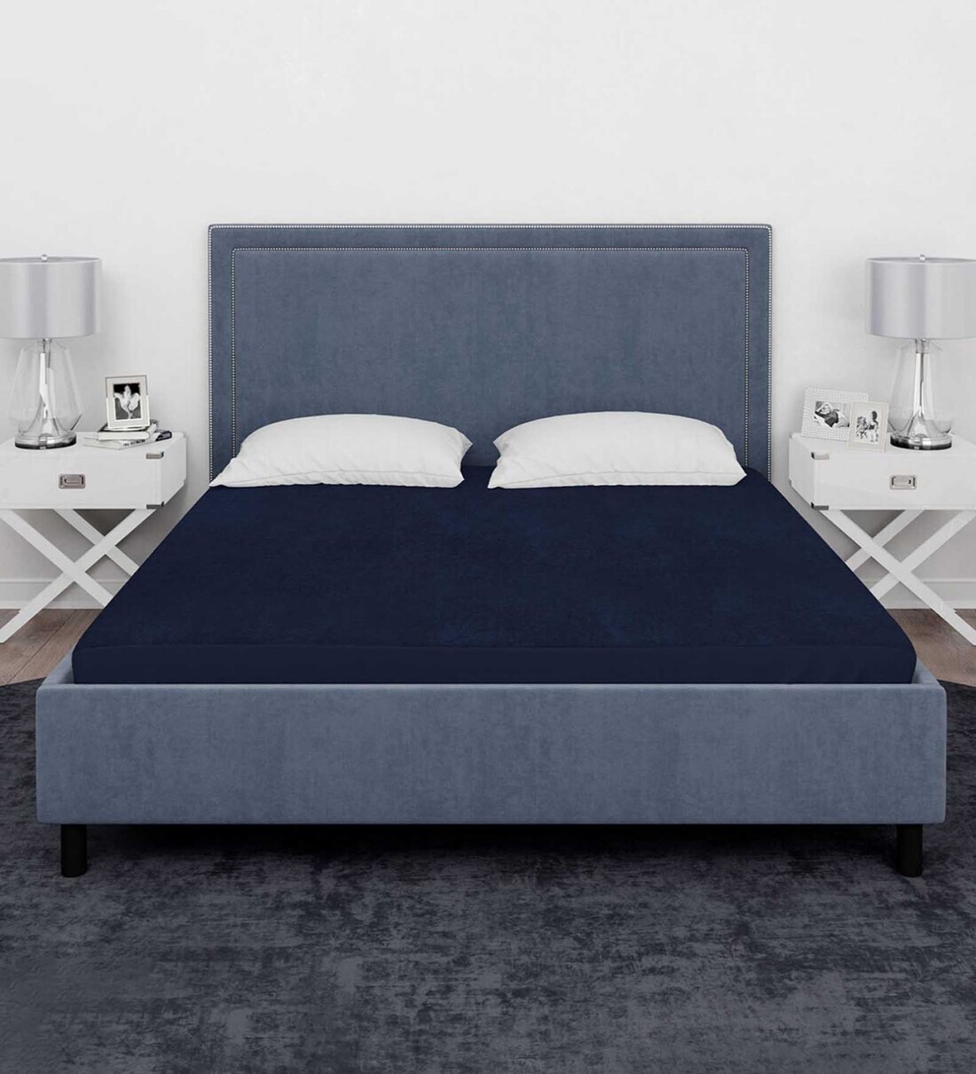 Buy Laika Terry Cotton Queen Size Mattress Protector in Blue Colour at