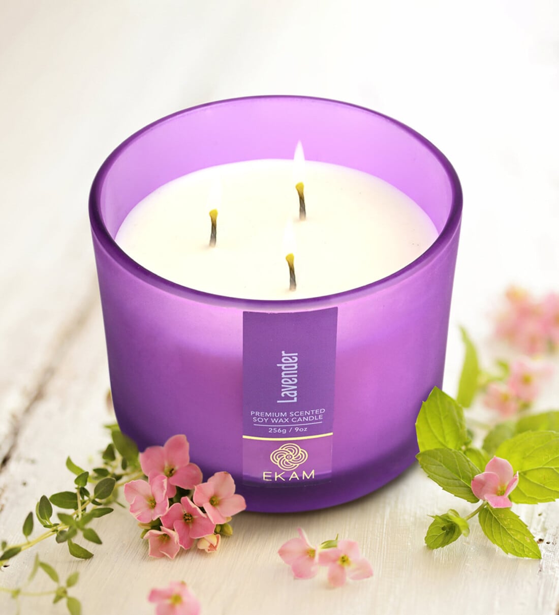 Buy Lavender 3 Wick Soy Wax Scented Candle by Ekam Online Scented