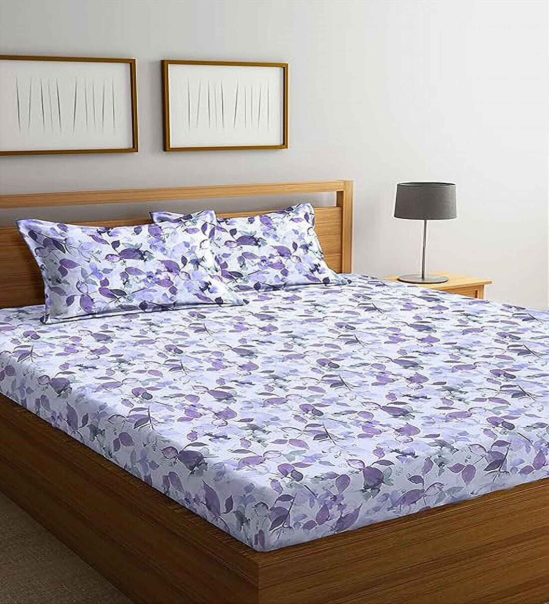 Buy Lavender Floral 144 TC Cotton Queen Bedsheet with 2 Pillow Covers by Bombay Dyeing at 33