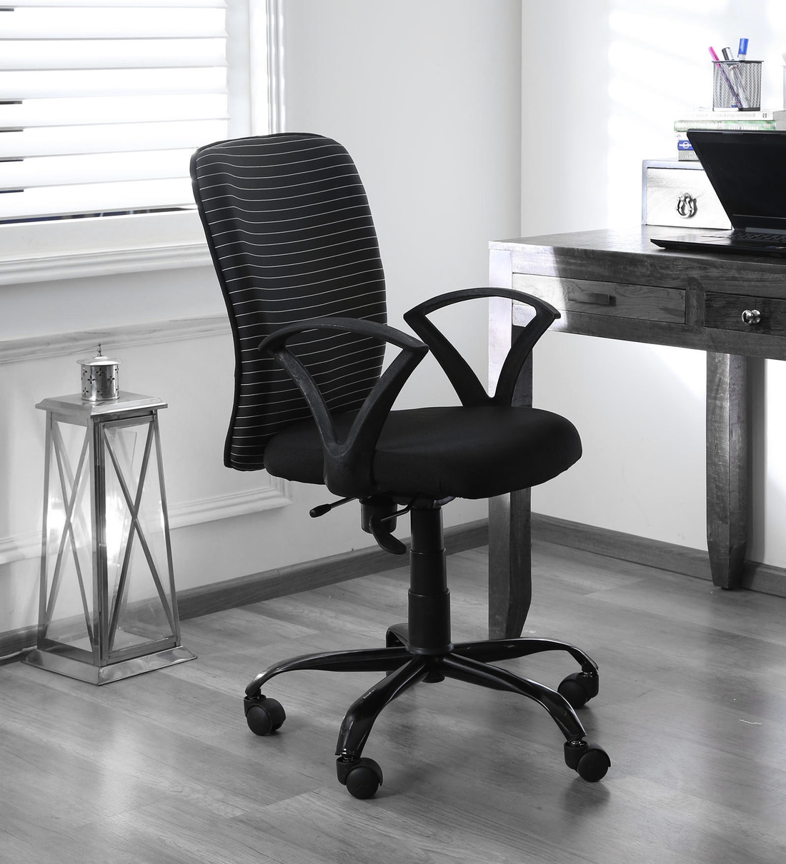 Buy Leno Fabric Ergonomic Chair in Black & White Colour Online ...