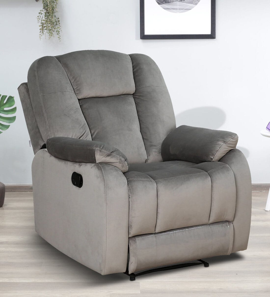Buy Levy Velvet Fabric 1 Seater Manual Recliner in Grey Colour Online Manual 1 Seater