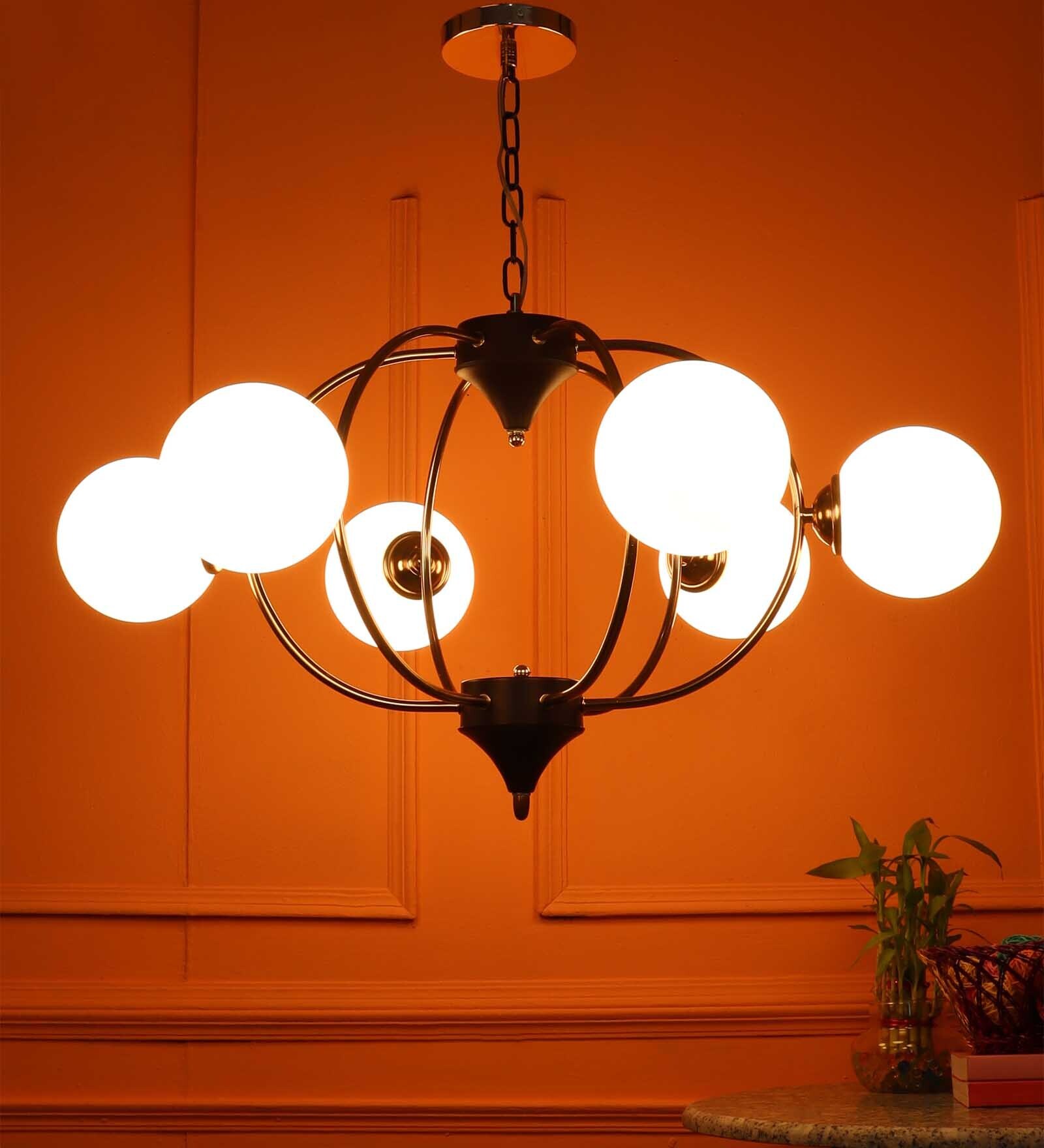 Buy Black and Gold Mild Steel and Glass Globe Chandelier by LeArc LED