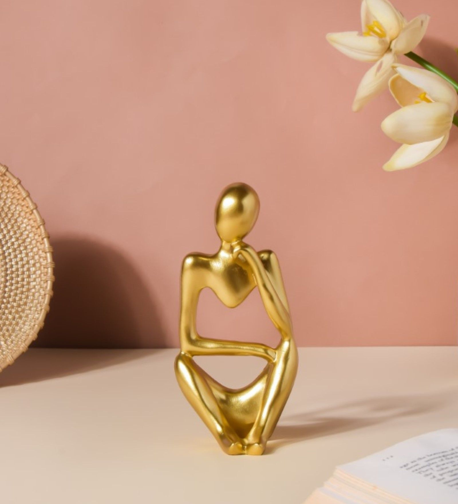 Buy Left Hand Thinking Human Golden Artisanal Resin Sculpture Showpiece by Nestasia at 20 OFF